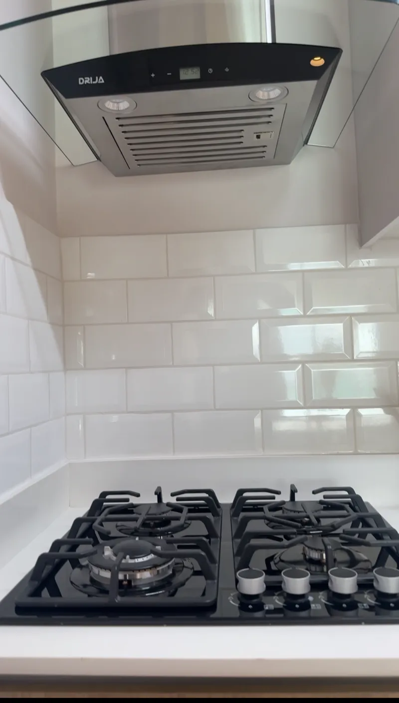 Estufa de gas y campana extractora de la cocina